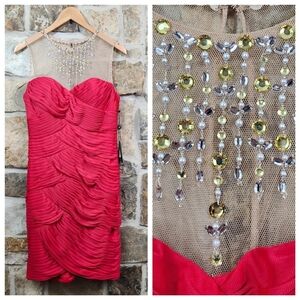 NWT Adrianna Papell 10 Ruffle Illusion Embellished Sheath Dress